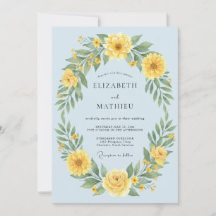 Blauer Blumenkranz Hochzeit Einladung