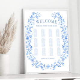 Blauer Blumenkranz Hochzeitskarte Poster