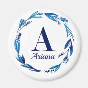 Blauer Blumenkranz Monogramm 'A' Magnet