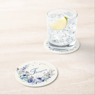 Blauer Blumenkranz Runder Pappuntersetzer