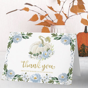 Blauer Blumenkürbis Herbst Babyshower Dankeschön Karte