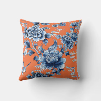 Blauer Blumenluxus auf Orangenwirbelkissen Kissen