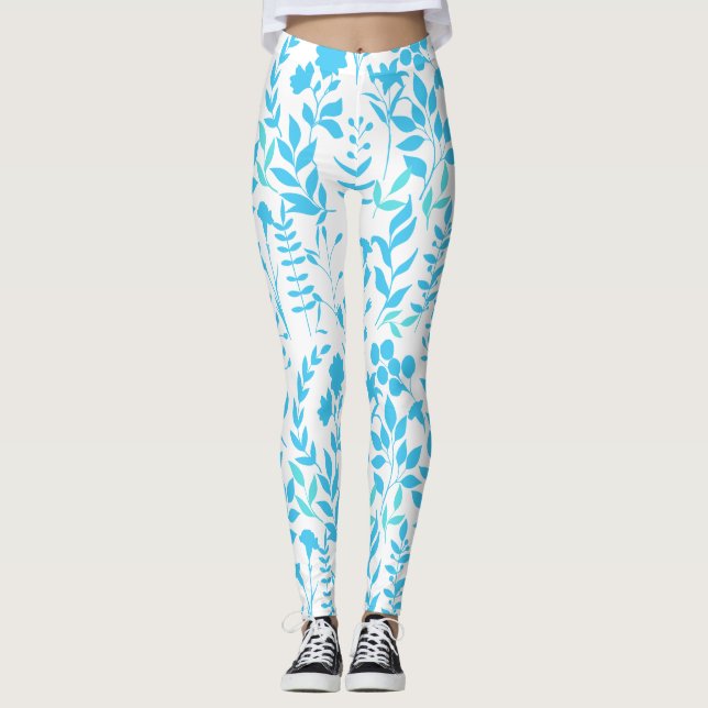 Blauer Blumenmuster.ST01 No BG Leggings (Vorderseite)