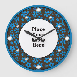 Blauer Blumenrahmen Ihre Foto-Uhr Große Wanduhr