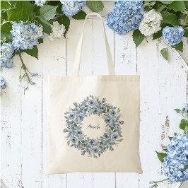 Blauer Blumenreath und Bow Personalisiert Tragetasche
