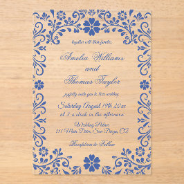 Blauer Blumenromantik Einladung zur Hochzeit