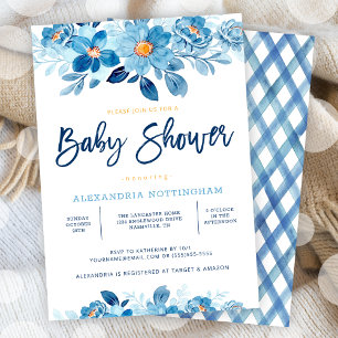 Blauer Blumenstrauß Baby Dusche Einladung