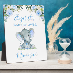 Blauer Blumenstrauß Babyduschtisch Fotoplatte