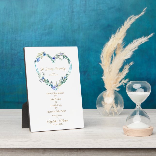 Blauer Blumenstrauß bei einer Hochzeit des Gedächt Fotoplatte (Seite)