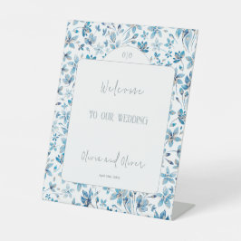 Blauer Blumenstrauß - Empfang Sockelschild