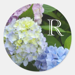 Blauer Blumenstrauß lila blühende, rosa, blühende  Runder Aufkleber