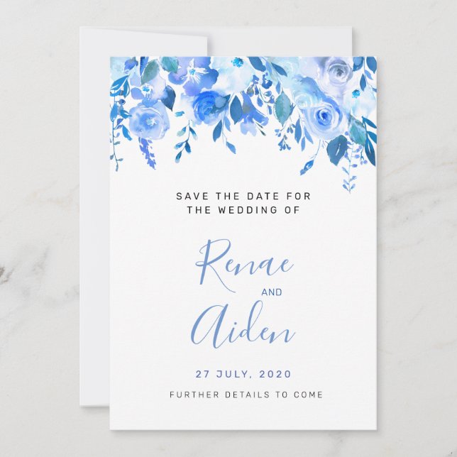 Blauer Blumenstrauß Save the Date, Hochzeit mit Bl Save The Date (Vorderseite)