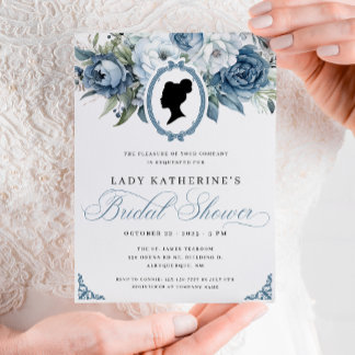 Blauer Blumenstrauß Vintag Bridal Dusche Einladung