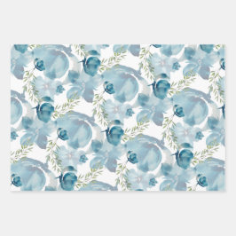 Blauer Blumenstrauß Wasserfarbe Handgestrichen Geschenkpapier Set