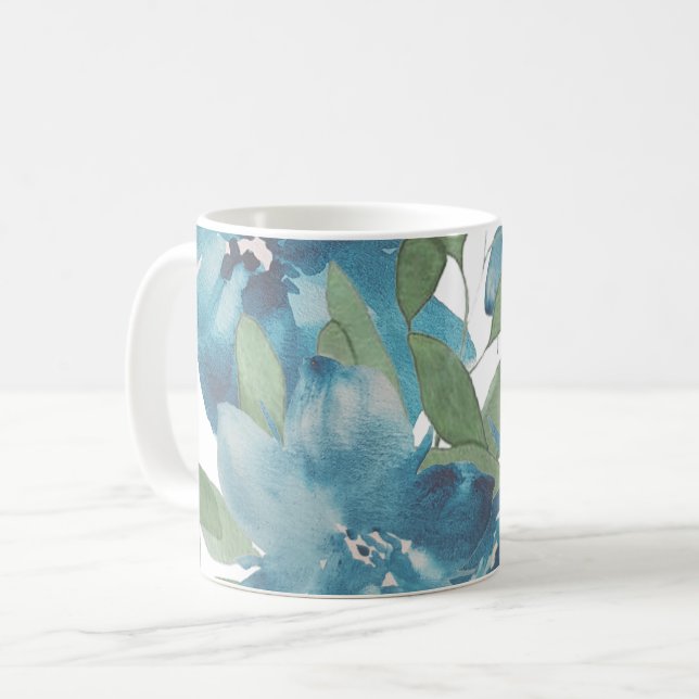 Blauer Blumenstrauß Wasserfarbe Handgestrichen Kaffeetasse (Vorderseite Links)