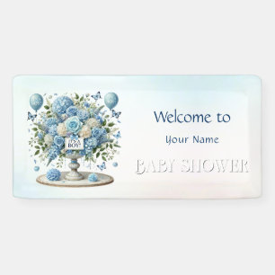 Blauer Blumenvase Baby Dusche Banner
