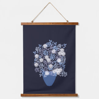 Blauer Blumenvase Wandteppich Mit Holzrahmen