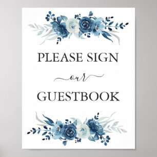 Blauer Blumenzauber Hochzeitsheirat Poster