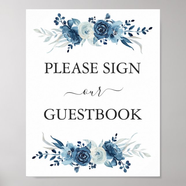 Blauer Blumenzauber Hochzeitsheirat Poster (Vorne)