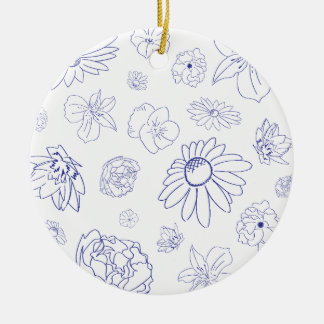 Blauer Blumenzauber Keramik Ornament