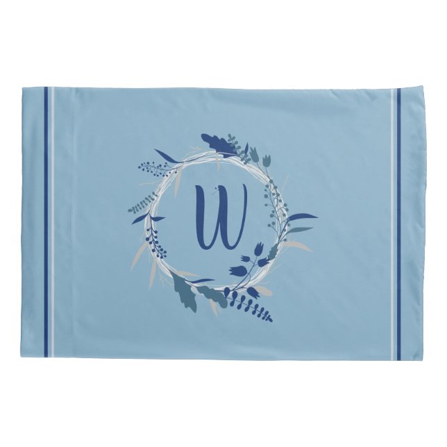 Blauer Blumenzauber, kundenspezifischer Monogramm  Kissenbezug (Rückseite)