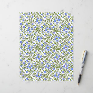 Blauer Blumenzauber Muster flaches Papier