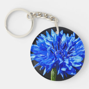 Blauer Blumenzauber, zweiseitige Schlüsselring