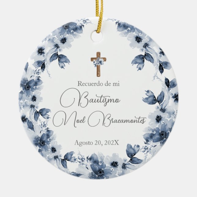 Blauer Blumenzwerg Keramik auf Spanisch Keramik Ornament (Vorne)
