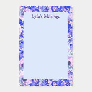 Blauer Blush-Blumen-Aquarell-Personalisiert Post-it Klebezettel