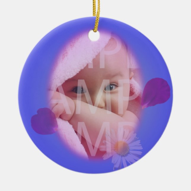 Blauer Blütenblätter Foto Rahmen Geburt Keramikornament (Vorne)