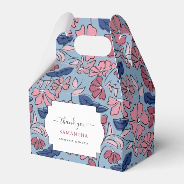 Blauer Blütenblock mit rosa und blauer Hand drucke Geschenkschachtel (Vorderseite)