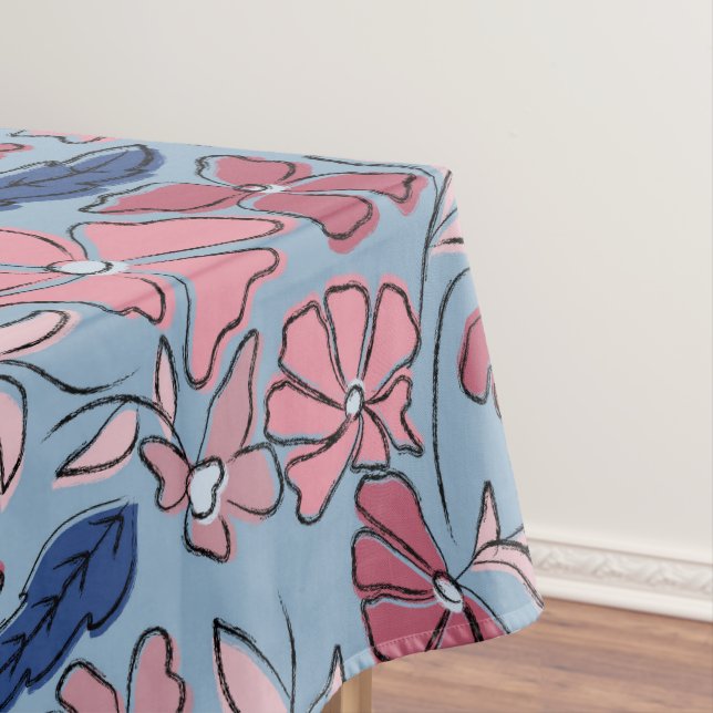 Blauer Blütenblock mit rosa und blauer Hand drucke Tischdecke (Beispiel)