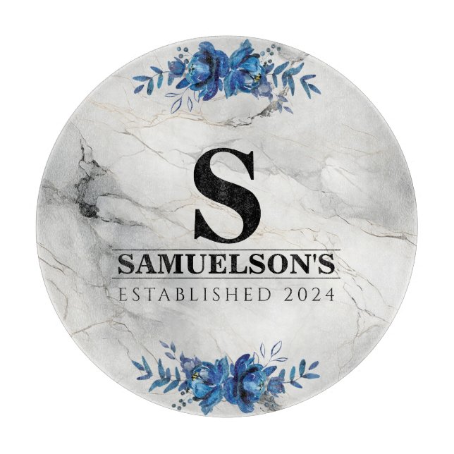 Blauer Blütenblossom Beauty Marmor Schneidebrett (Vorderseite)