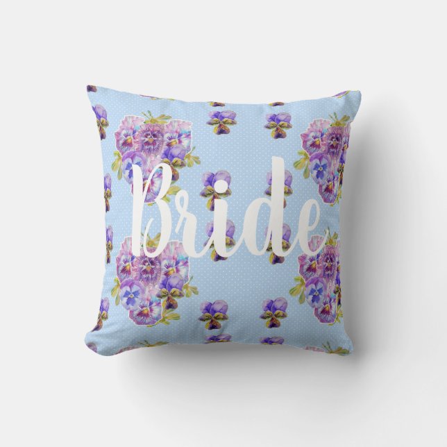 Blauer Blütenblumen Blumendekissen für Hochzeiten Kissen (Vorderseite)
