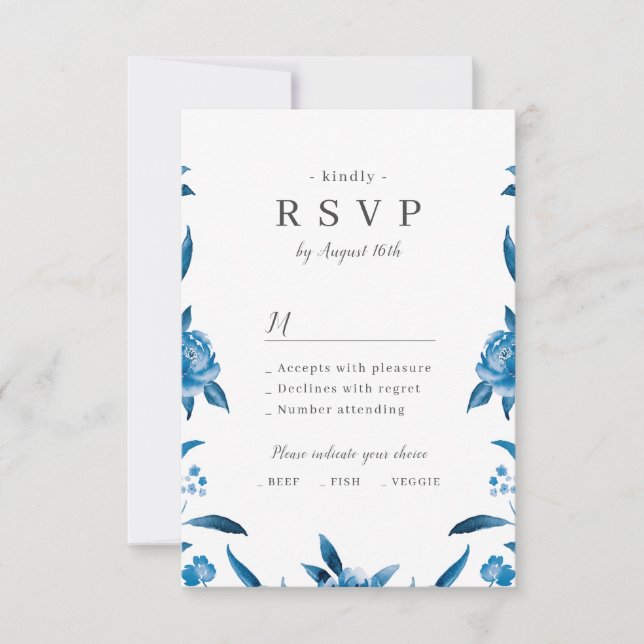 Blauer Blütenblütenhochzeit RSVP Karte (Vorderseite)