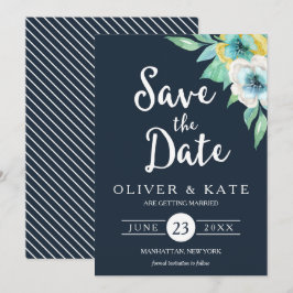 Blauer Blütenboden Save the Date Einladung