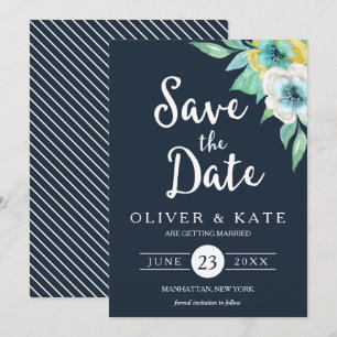 Blauer Blütenboden Save the Date Einladung