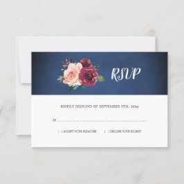 Blauer Blütenburgund Rose Blumenhochzeit RSVP Karte