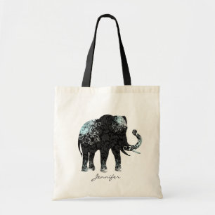 Blauer BlütenElefant Tragetasche