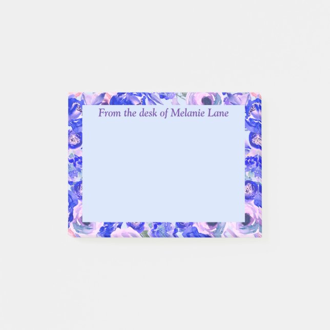 Blauer Blütenfarben Personalisiert Post-it Klebezettel (Vorderseite)
