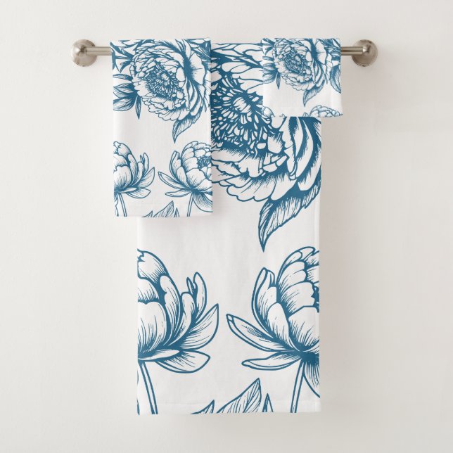 Blauer Blütenpeony Badhandtuch Set (Insitu)