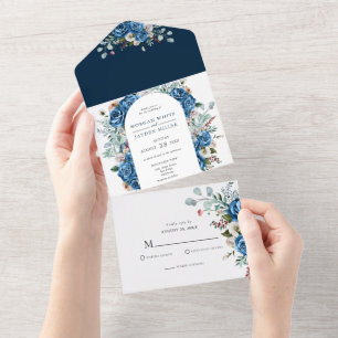 Blauer Blütenrosa Blütenhochzeit All In One Einladung