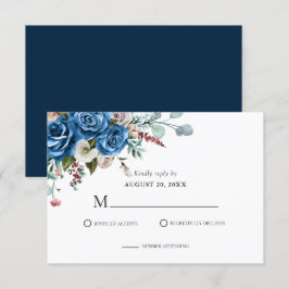 Blauer Blütenrosa Blütenhochzeit RSVP Karte