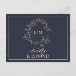 Blauer Blütenrosa Monogramm-Hochzeit RSVP Einladungspostkarte