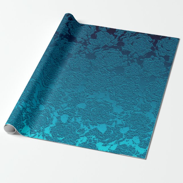 Blauer Blütensukkulent Druckmuster Metallic Geschenkpapier (Ungerollt)