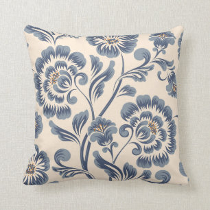 Blauer Blütenwirbel Kissen