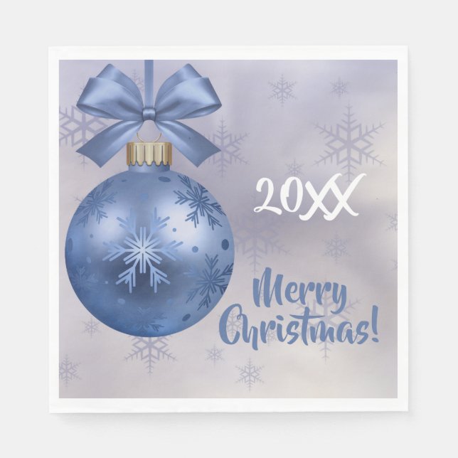 Blauer Bobble Ornament auf einem Seidenband Napkin Serviette (Vorderseite)