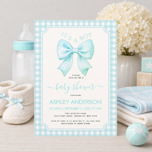 Blauer Bogen Es ist ein Junge Baby Shower Gingham  Einladung