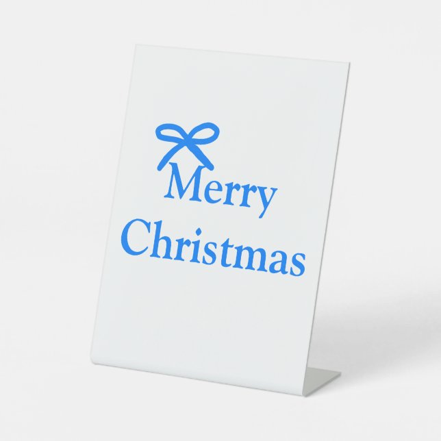 Blauer Bogen frohe Weihnachtsgeschenke einfache mo Sockelschild (Vorderseite)
