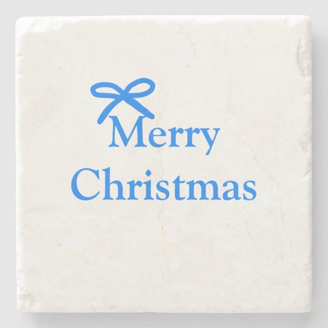 Blauer Bogen frohe Weihnachtsgeschenke einfache mo Steinuntersetzer (Vorderseite)